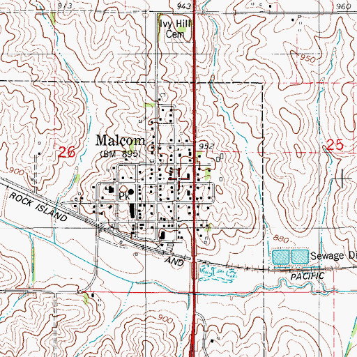 Topographic Map of Malcom United Methodist Church, IA