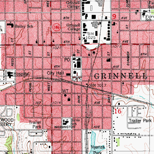 Topographic Map of Commemorate Grinnell Founder Historical Marker, IA