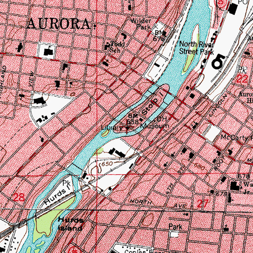 Topographic Map of Aurora Public Library, IL