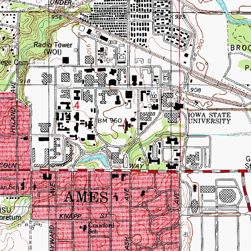 Topographic Map of Curtiss Hall, IA