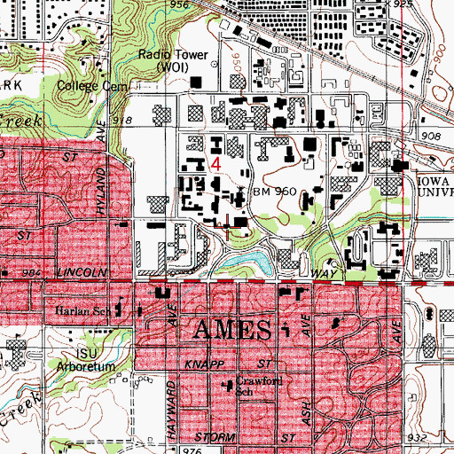 Topographic Map of Alumni Hall, IA