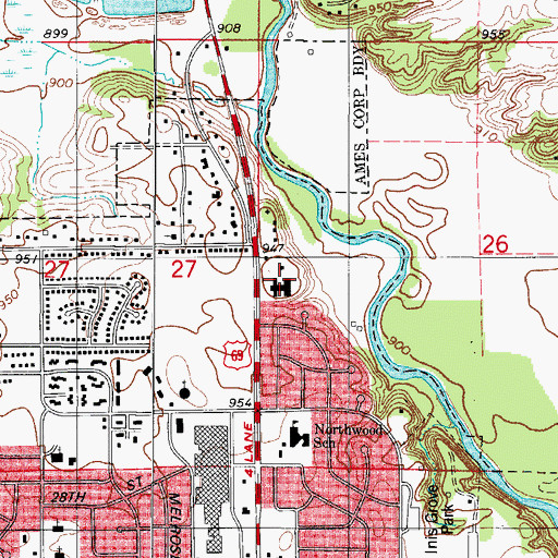 Topographic Map of Abington on Grand Center, IA