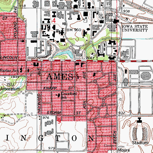 Topographic Map of First Baptist Church of Ames, IA