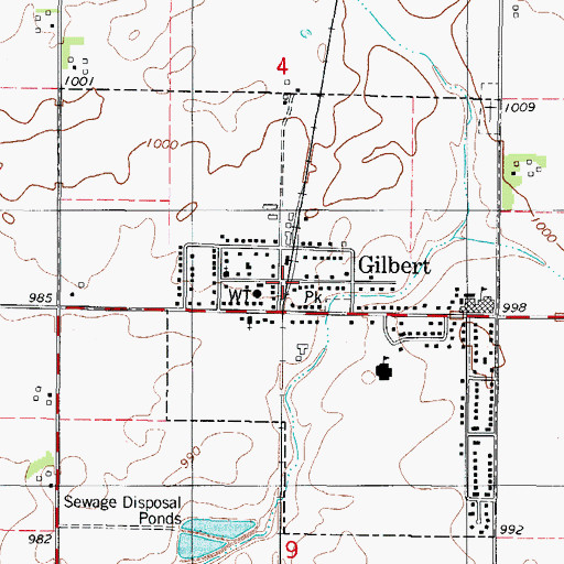 Topographic Map of Gilbert City Hall, IA
