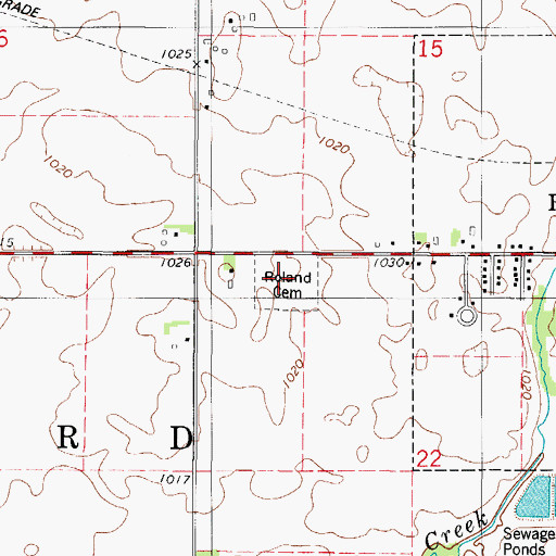 Topographic Map of Roland Cemetery, IA