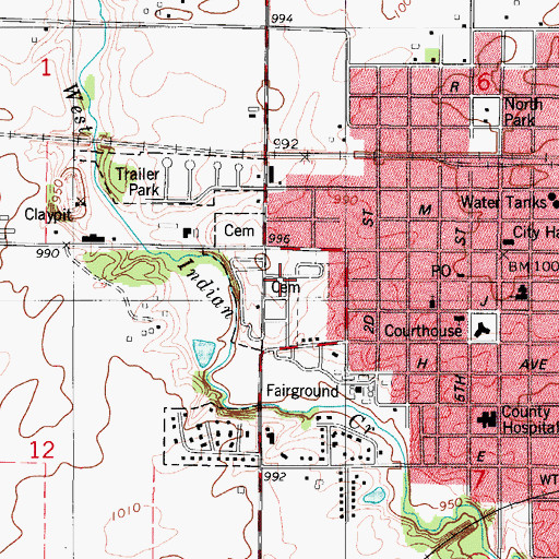Topographic Map of Nevada Cemetery, IA