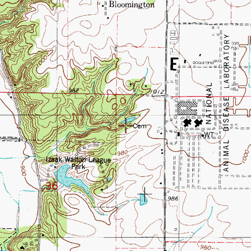 Topographic Map of Bloomington Cemetery, IA