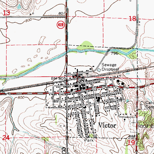 Topographic Map of Victor Post Office, IA