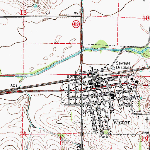 Topographic Map of Victor, IA