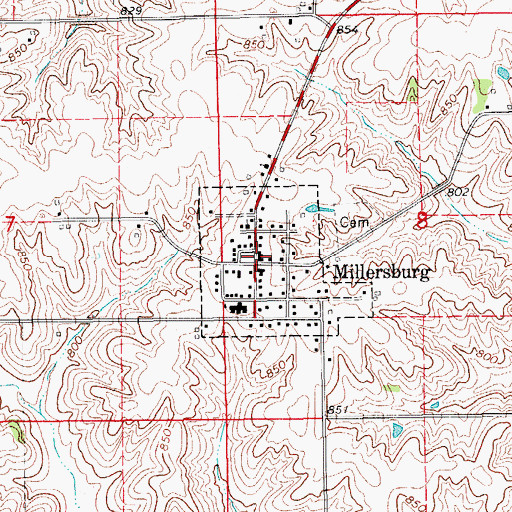 Topographic Map of Millersburg City Hall, IA