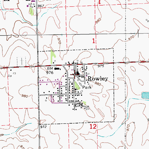 Topographic Map of Rowley City Hall, IA