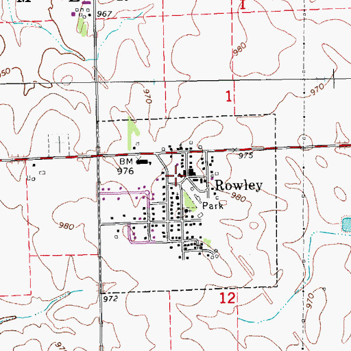 Topographic Map of Rowley Post Office, IA