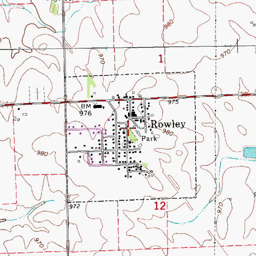 Topographic Map of Rowley (historical), IA