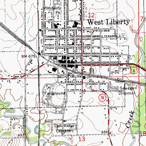 Topographic Map of West Liberty Volunteer Fire Department, IA
