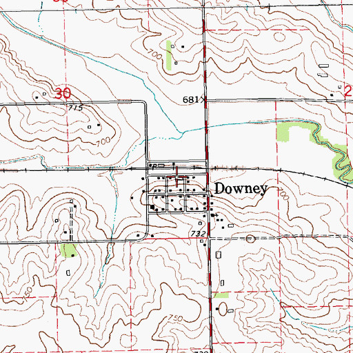 Topographic Map of Downey Post Office (historical), IA