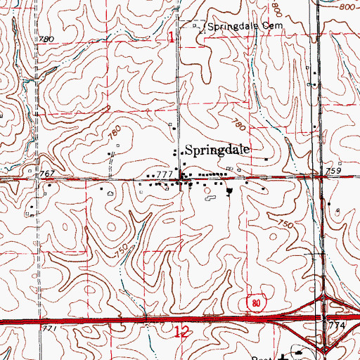 Topographic Map of Springdale Post Office (historical), IA