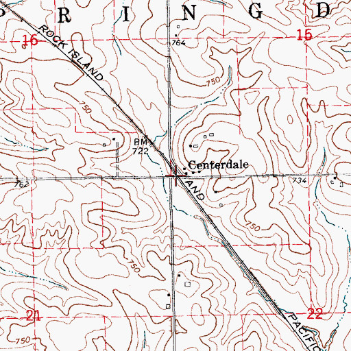 Topographic Map of Centerdale Post Office (historical), IA