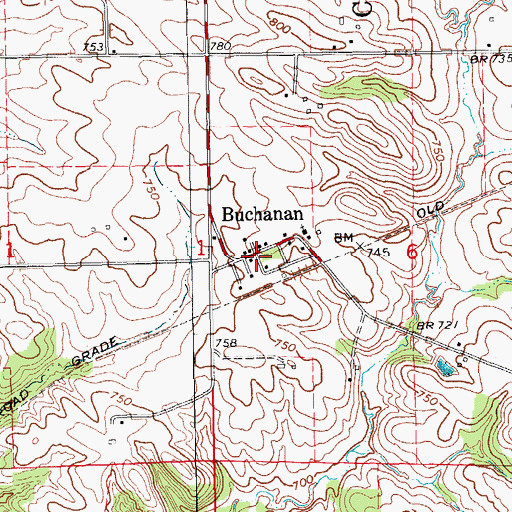 Topographic Map of Buchanan Post Office (historical), IA