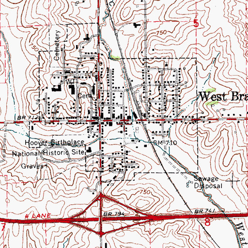 Topographic Map of West Branch Fire Department, IA