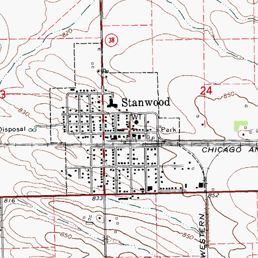 Topographic Map of Stanwood Post Office, IA