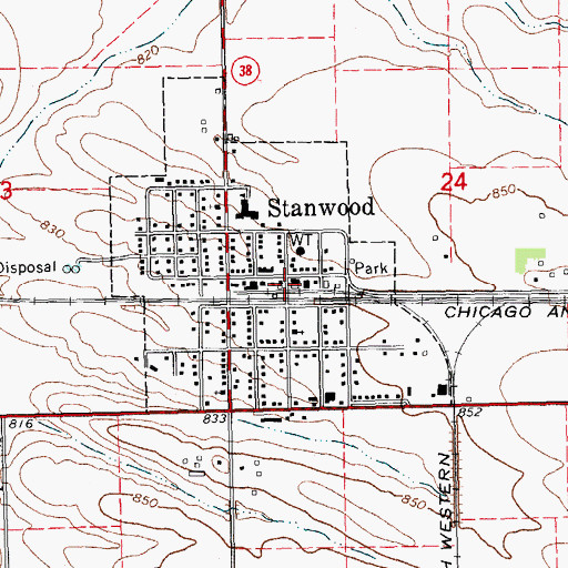 Topographic Map of Stanwood, IA