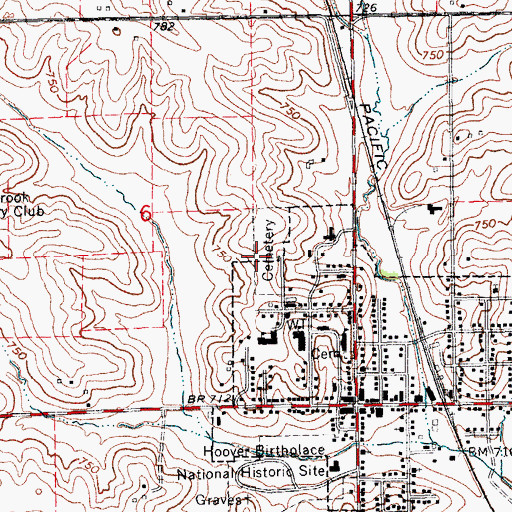 Topographic Map of West Branch Cemetery, IA