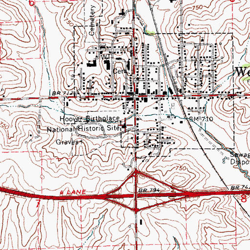 Topographic Map of President Herbert Hoover's Birthplace Historical Marker, IA