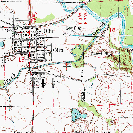 Topographic Map of Olin Access, IA