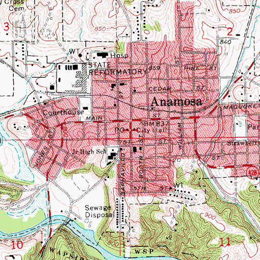 Topographic Map of Anamosa Police Department, IA