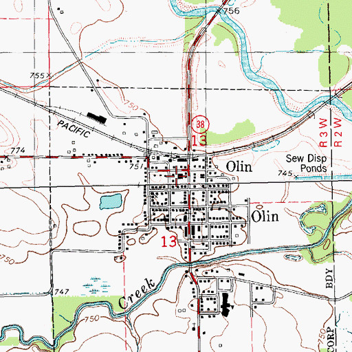 Topographic Map of Olin Hose Company, IA