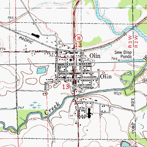Topographic Map of Olin Heritage Center, IA