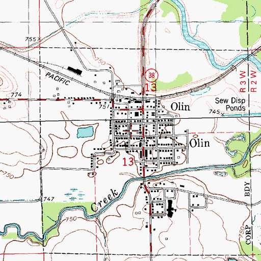 Topographic Map of Olin Post Office, IA