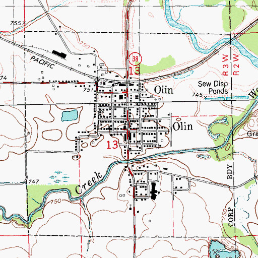 Topographic Map of Olin Park, IA