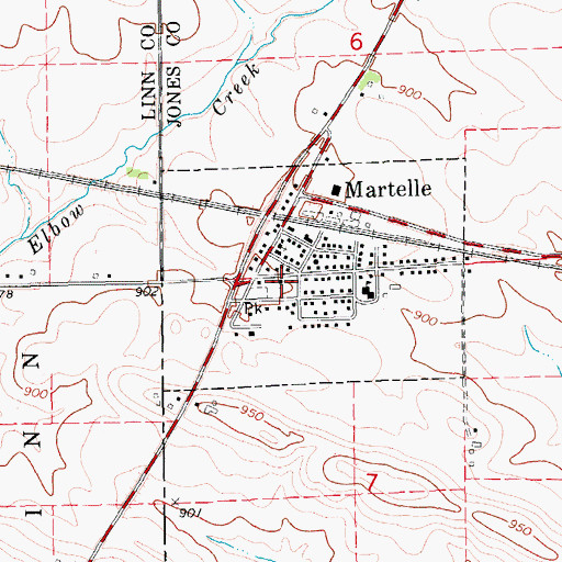 Topographic Map of Martelle Library, IA