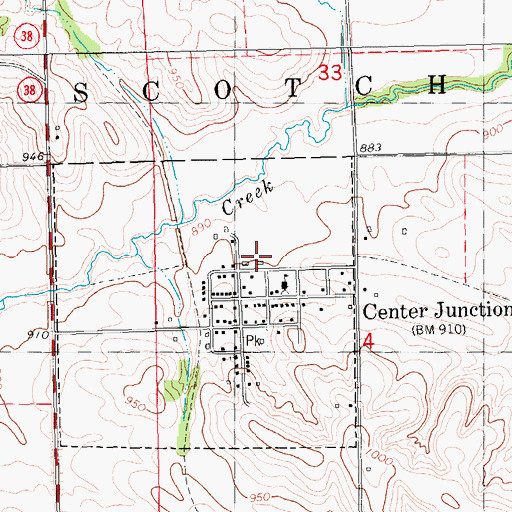 Topographic Map of Center Junction (historical), IA