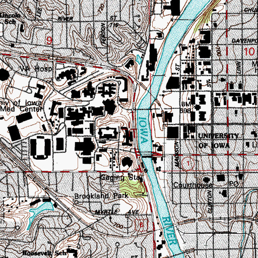 Topographic Map of Hillcrest Residence Hall, IA