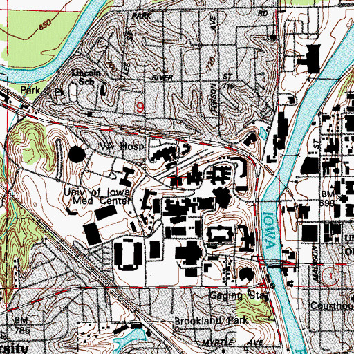 Topographic Map of Hardin Library for the Health Sciences, IA
