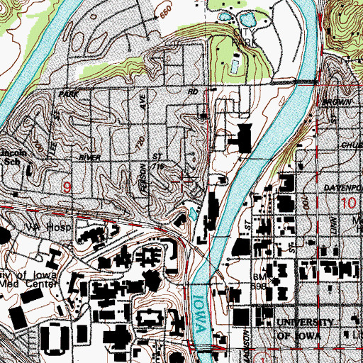 Topographic Map of 109 River Street Building, IA