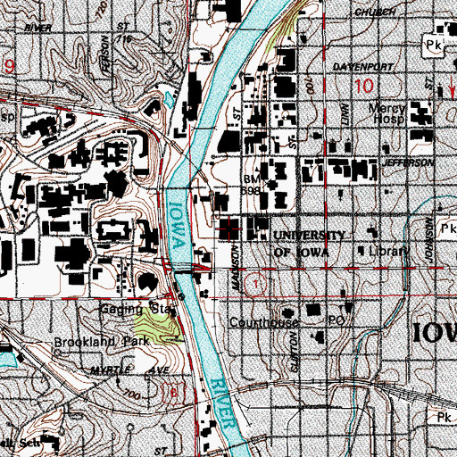 Topographic Map of University of Iowa Main Library, IA