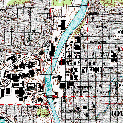 Topographic Map of Iowa Memorial Union, IA