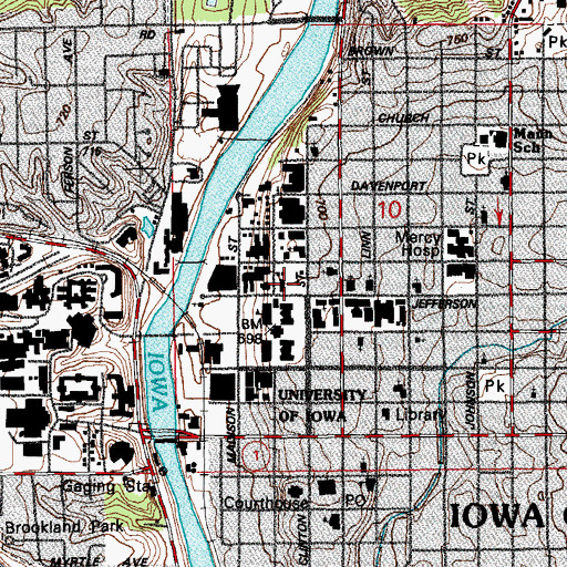 Topographic Map of Gilmore Hall, IA
