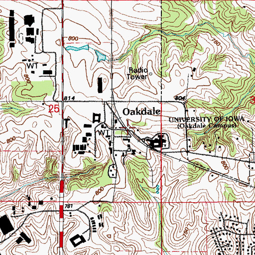 Topographic Map of Oakdale, IA