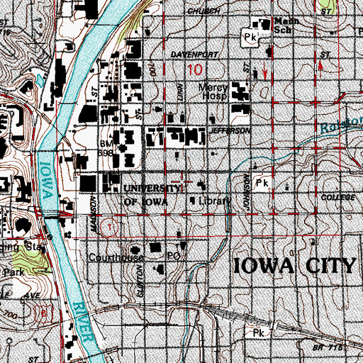 Topographic Map of Iowa City Public Library, IA