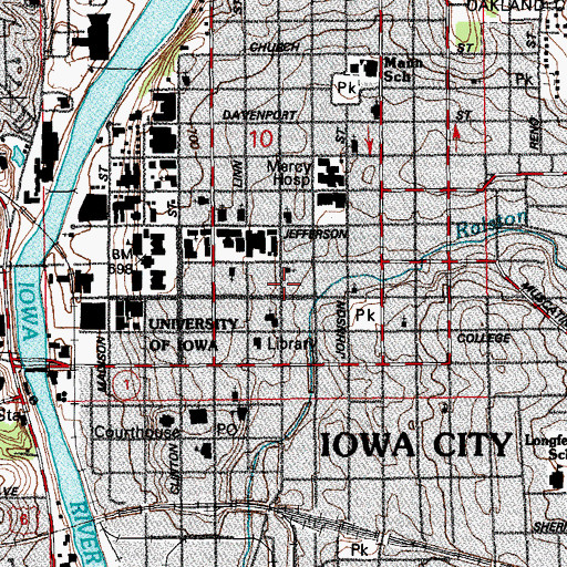 Topographic Map of Iowa City Fire Department Station 1, IA