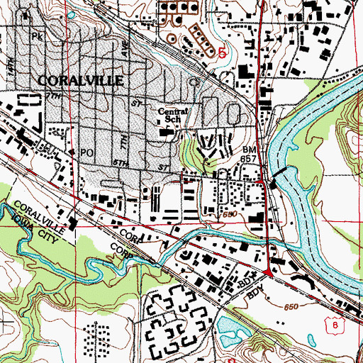Topographic Map of Coralville School (historical), IA