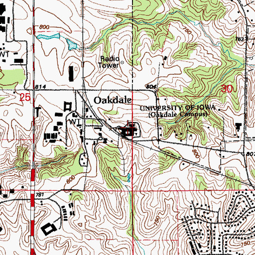 Topographic Map of Oakdale Hall, IA