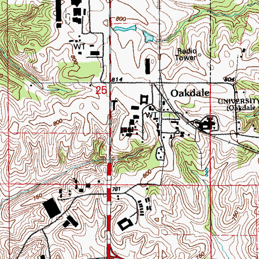 Topographic Map of Oakdale Research Facilities, IA