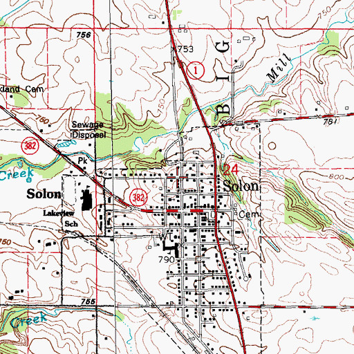 Topographic Map of Solon Public Library, IA