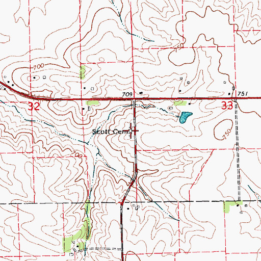 Topographic Map of Scott Cemetery, IA