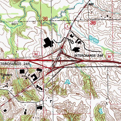 Topographic Map of Interchange 246, IA